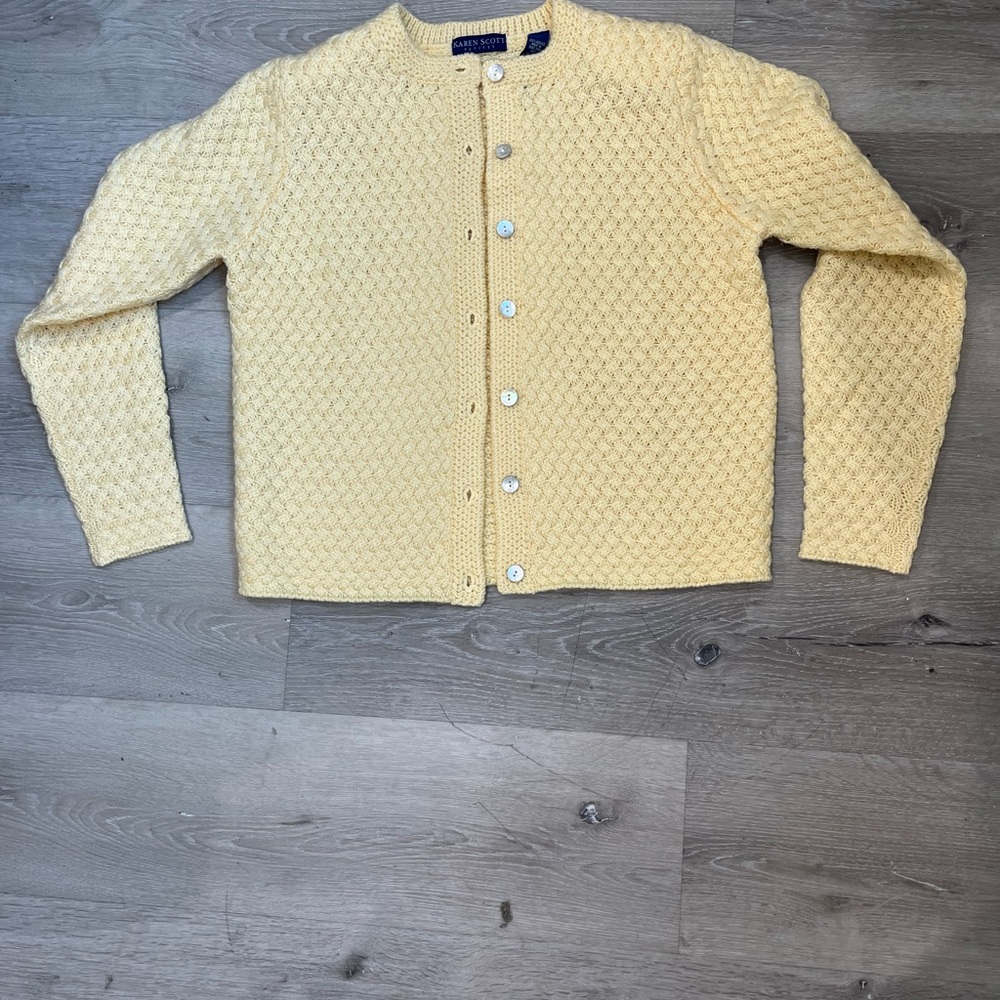 Karen Scott Yellow Textured Cardigan Sweater